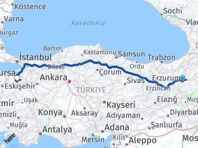 Erzurum Orhaneli Bursa Arası Kaç Km - Yol Haritası