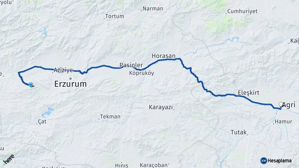 Erzurum Palandöken Ağrı Arası Kaç Km - Yol Haritası