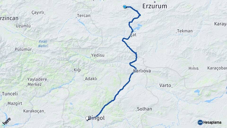 Erzurum Palandöken Bingöl Arası Kaç Km - Yol Haritası