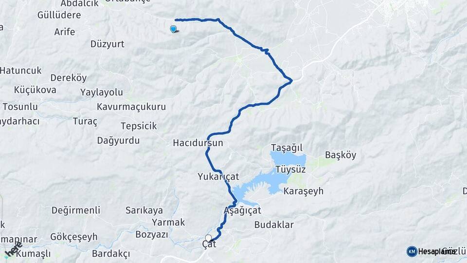 Erzurum Palandöken Çat Arası Kaç Km - Yol Haritası