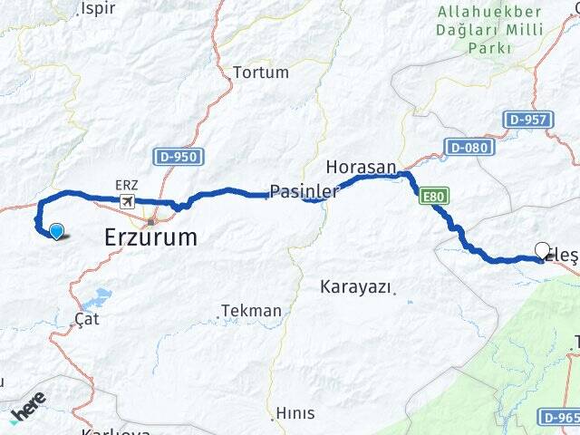 Erzurum Palandöken Eleşkirt Ağrı Arası Kaç Km - Yol Haritası