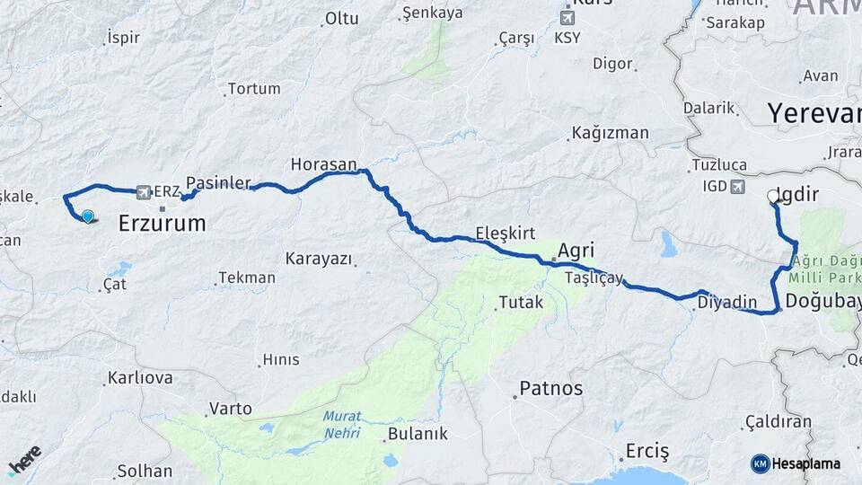 Erzurum Palandöken Iğdır Arası Kaç Km - Yol Haritası