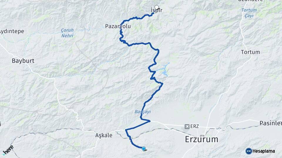 Erzurum Palandöken İspir Arası Kaç Km - Yol Haritası