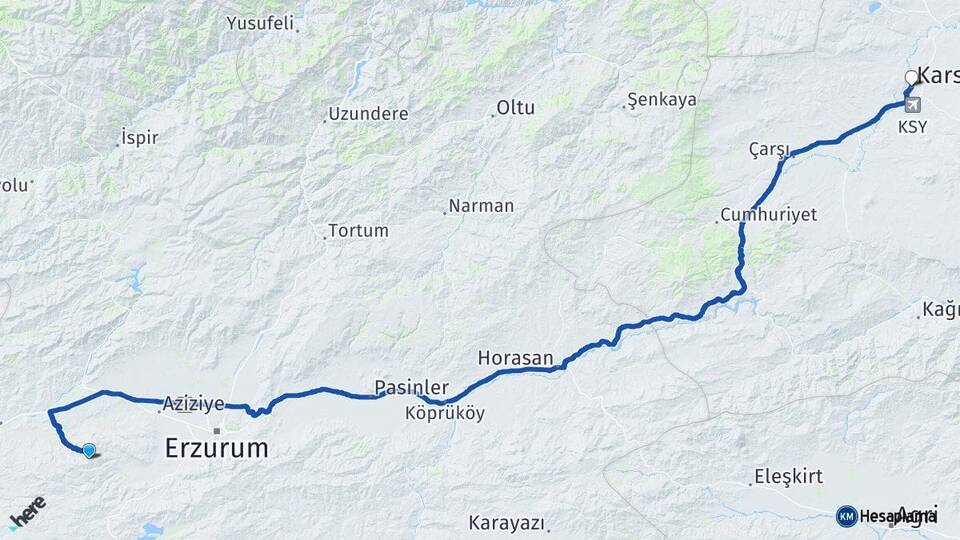 Erzurum Palandöken Kars Arası Kaç Km - Yol Haritası