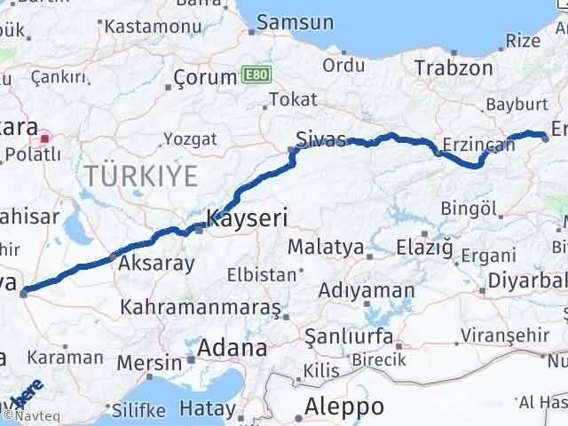 Erzurum Palandöken Konya Arası Kaç Km - Yol Haritası
