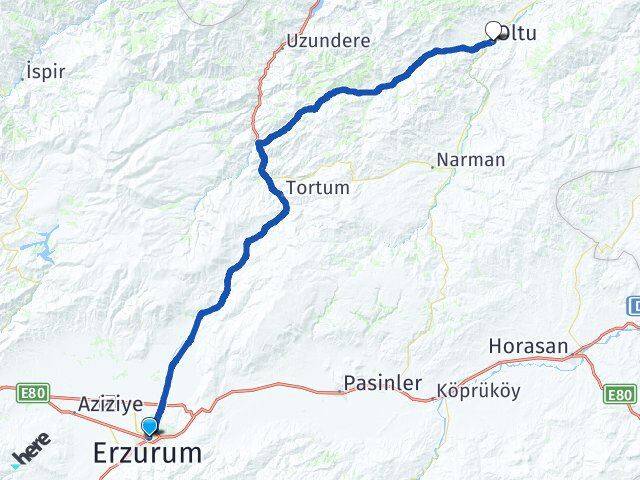 Erzurum Palandöken Oltu Arası Kaç Km - Yol Haritası