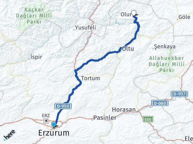 Erzurum Palandöken Olur Arası Kaç Km - Yol Haritası