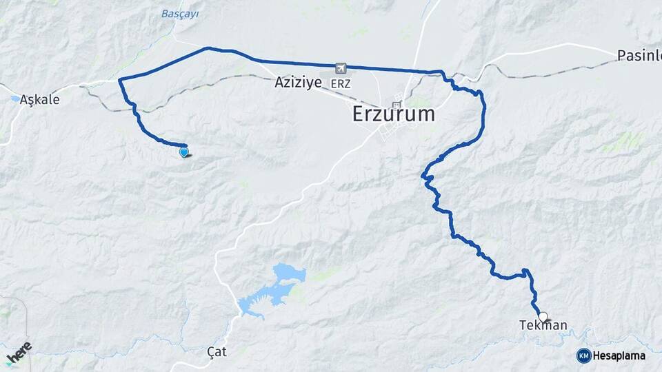 Erzurum Palandöken Tekman Arası Kaç Km - Yol Haritası