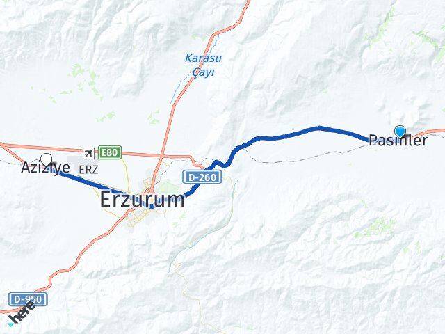Erzurum Pasinler Aziziye Arası Kaç Km - Yol Haritası