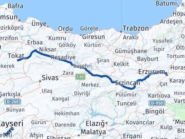 Erzurum Pazar Tokat Arası Kaç Km - Yol Haritası