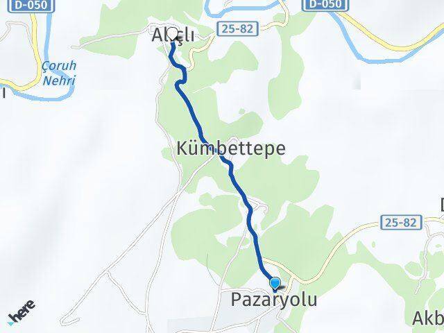 Erzurum Pazaryolu Alıçlı Pazaryolu Arası Kaç Km - Yol Haritası