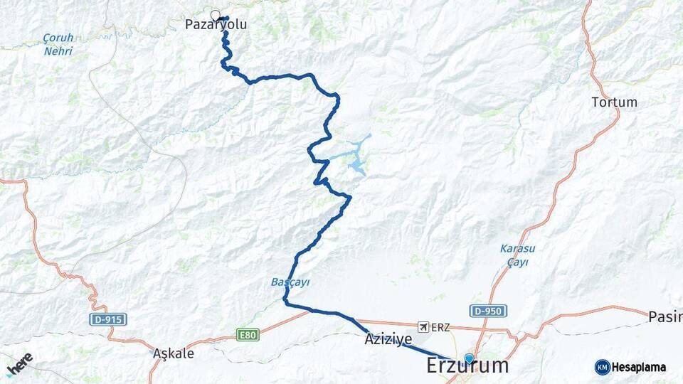 Erzurum Pazaryolu Arası Kaç Km - Yol Haritası