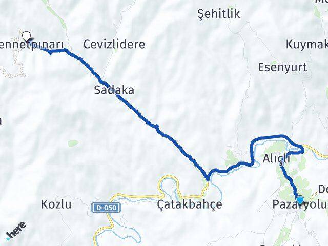 Erzurum Pazaryolu Cennetpınarı Pazaryolu Arası Kaç Km - Yol Haritası