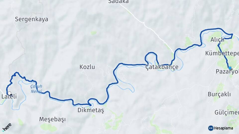 Erzurum Pazaryolu Laleli Pazaryolu Arası Kaç Km - Yol Haritası