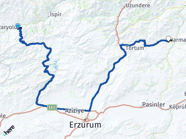 Erzurum Pazaryolu Narman Arası Kaç Km - Yol Haritası