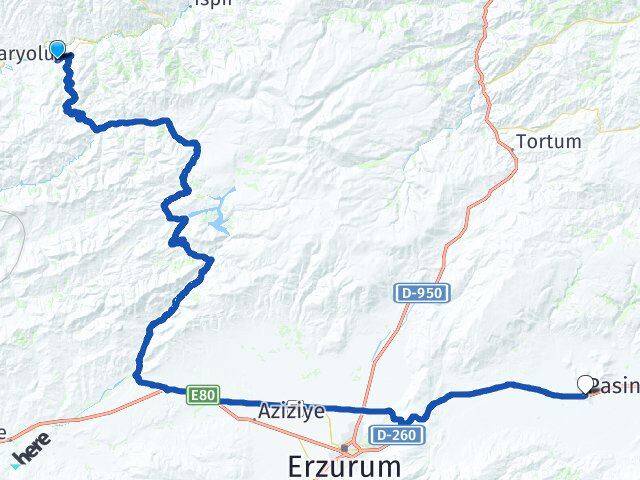 Erzurum Pazaryolu Pasinler Arası Kaç Km - Yol Haritası