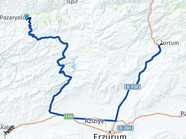 Erzurum Pazaryolu Tortum Arası Kaç Km - Yol Haritası
