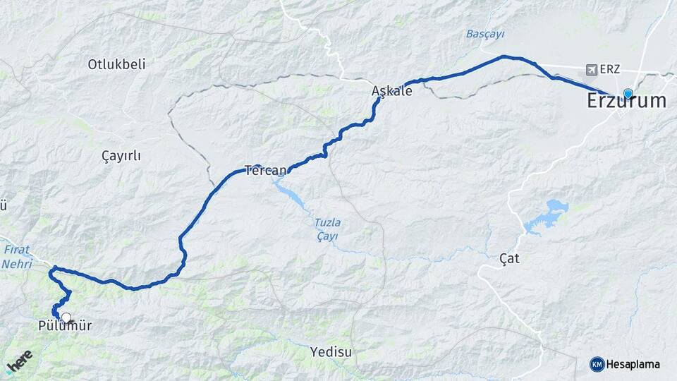 Erzurum Pülümür Tunceli Arası Kaç Km - Yol Haritası