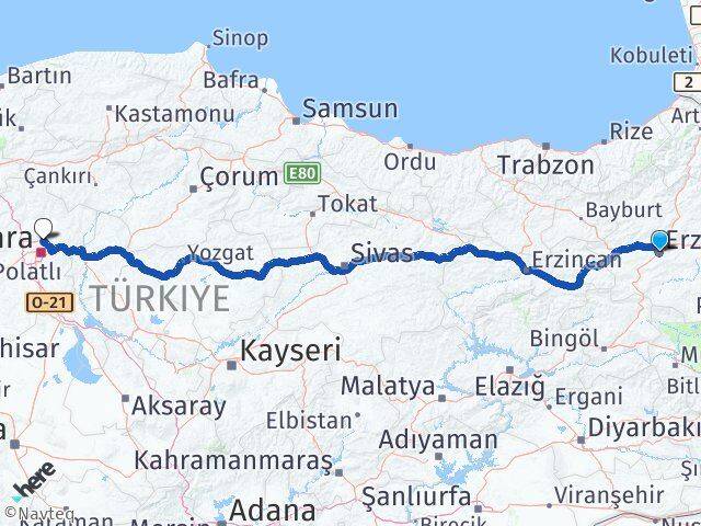 Erzurum Pursaklar Ankara Arası Kaç Km - Yol Haritası