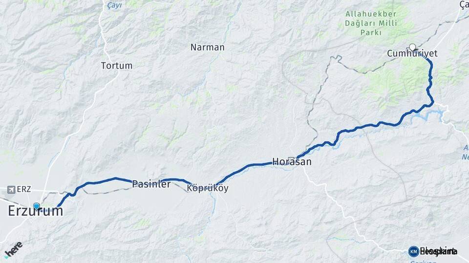 Erzurum Sarıkamış Kars Arası Kaç Km - Yol Haritası