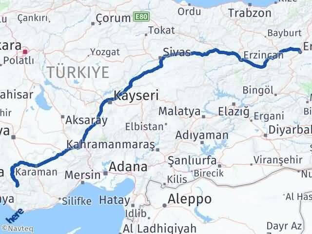 Erzurum Sarıveliler Karaman Arası Kaç Km - Yol Haritası