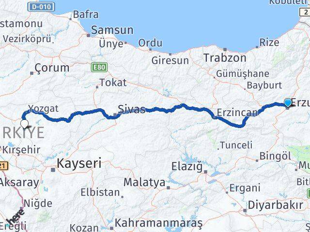 Erzurum Şefaatli Yozgat Arası Kaç Km - Yol Haritası