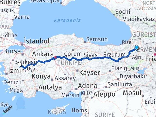 Erzurum Şenkaya Demirci Manisa Arası Kaç Km - Yol Haritası