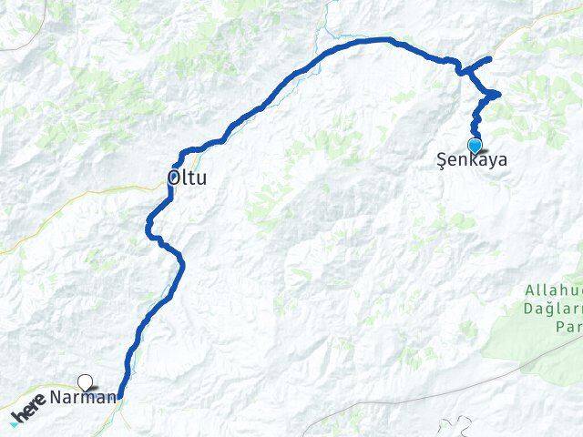 Erzurum Şenkaya Narman Arası Kaç Km - Yol Haritası