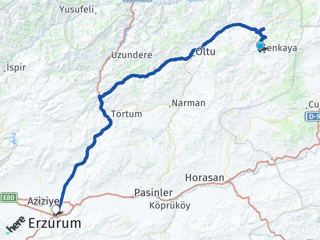 Erzurum Şenkaya Palandöken Arası Kaç Km - Yol Haritası