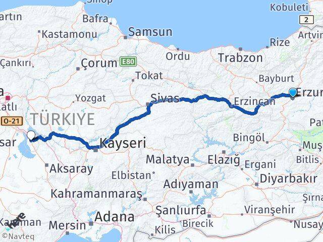 Erzurum Şereflikoçhisar Ankara Arası Kaç Km - Yol Haritası