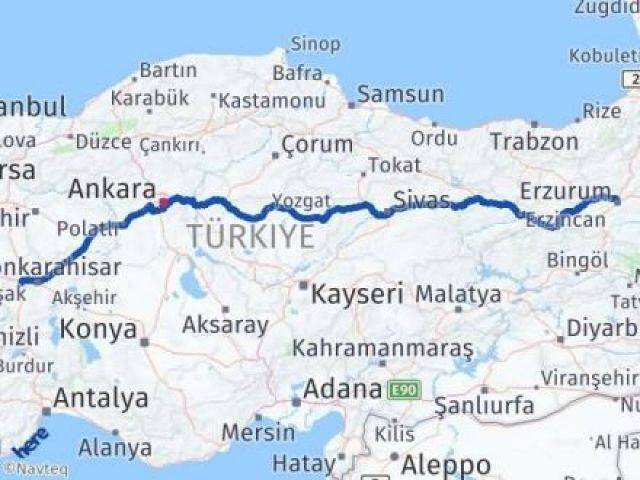 Erzurum Sinanpaşa Afyonkarahisar Arası Kaç Km - Yol Haritası