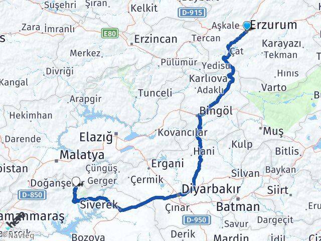 Erzurum Sincik Adıyaman Arası Kaç Km - Yol Haritası
