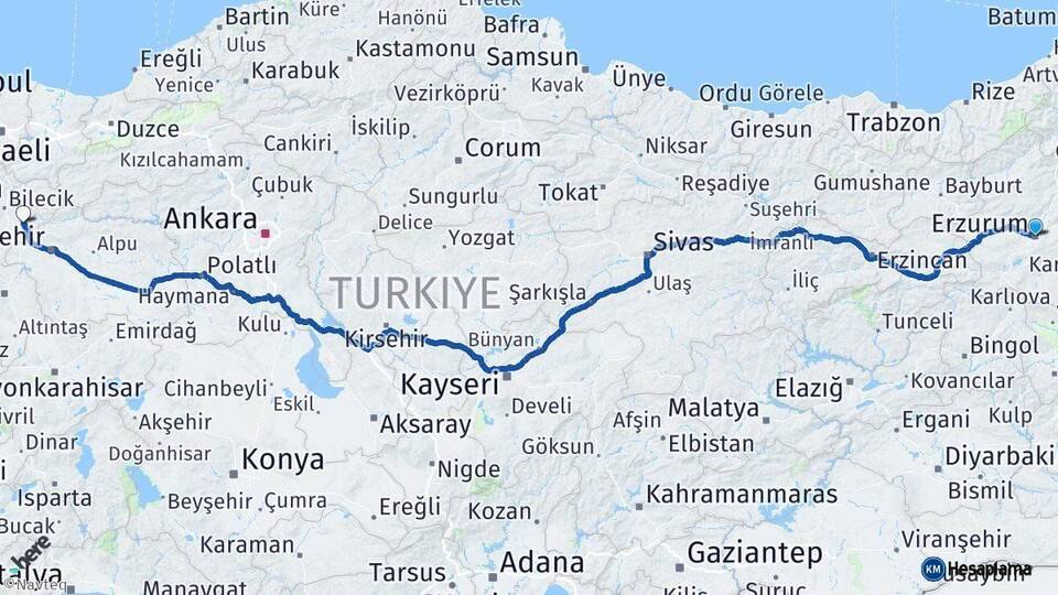 Erzurum Söğüt Bilecik Arası Kaç Km - Yol Haritası