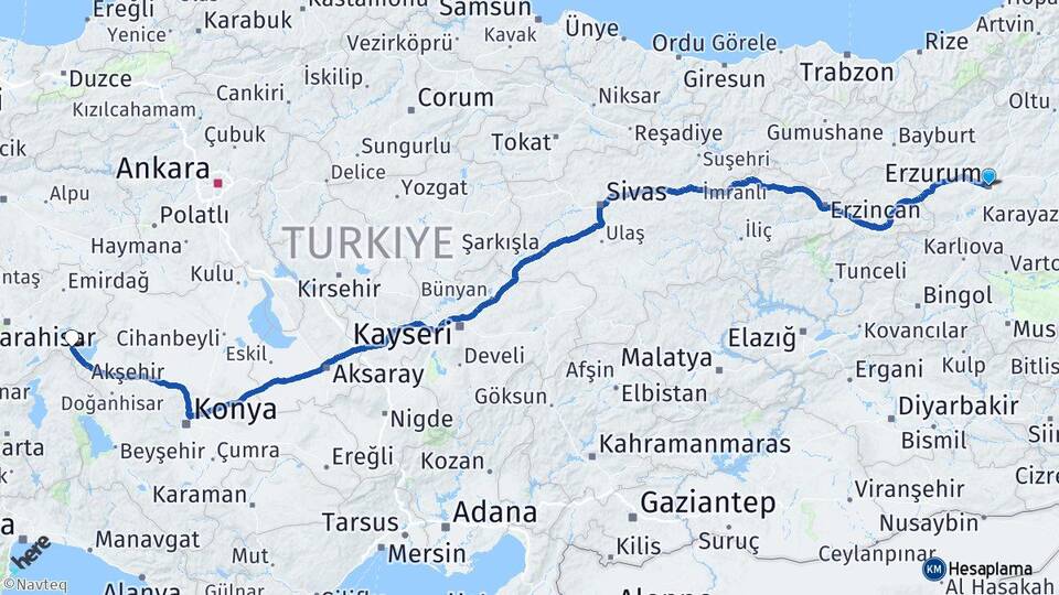Erzurum Sultandağı Afyonkarahisar Arası Kaç Km - Yol Haritası