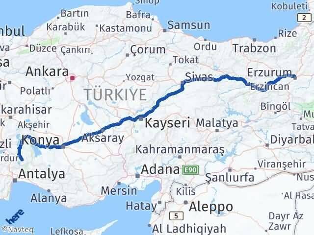 Erzurum Sütçüler Isparta Arası Kaç Km - Yol Haritası