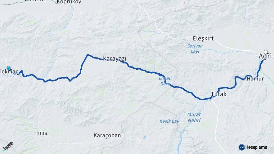 Erzurum Tekman Ağrı Arası Kaç Km - Yol Haritası