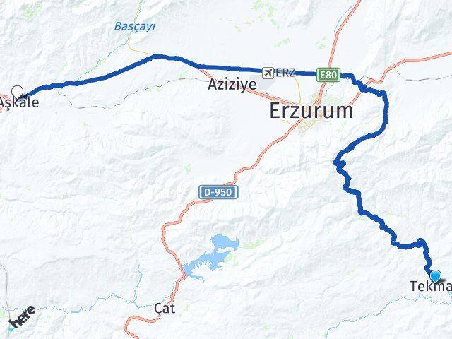 Erzurum Tekman Aşkale Arası Kaç Km - Yol Haritası