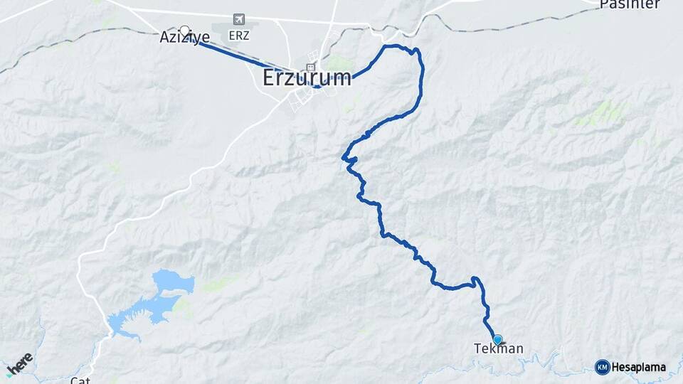 Erzurum Tekman Aziziye Arası Kaç Km - Yol Haritası