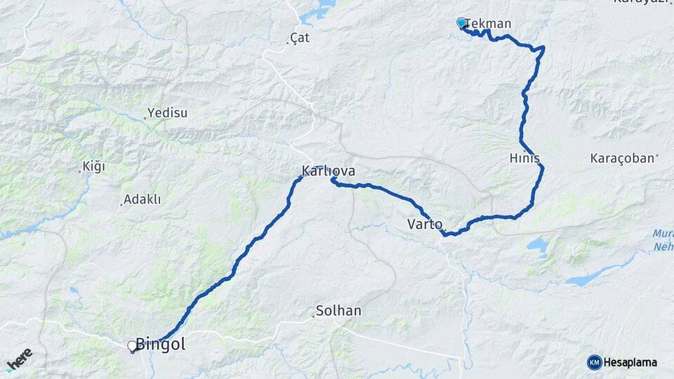 Erzurum Tekman Bingöl Arası Kaç Km - Yol Haritası