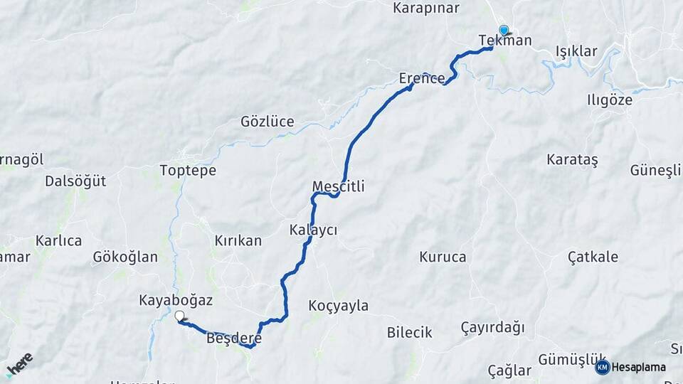 Erzurum Tekman Çukuryayla Tekman Arası Kaç Km - Yol Haritası
