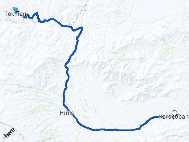 Erzurum Tekman Karaçoban Arası Kaç Km - Yol Haritası