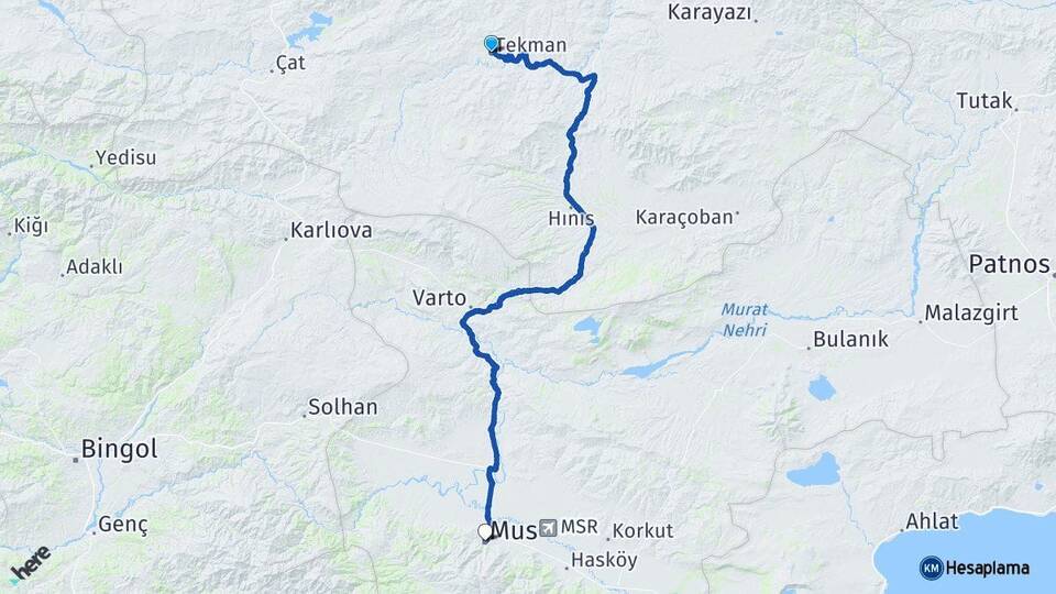 Erzurum Tekman Muş Arası Kaç Km - Yol Haritası