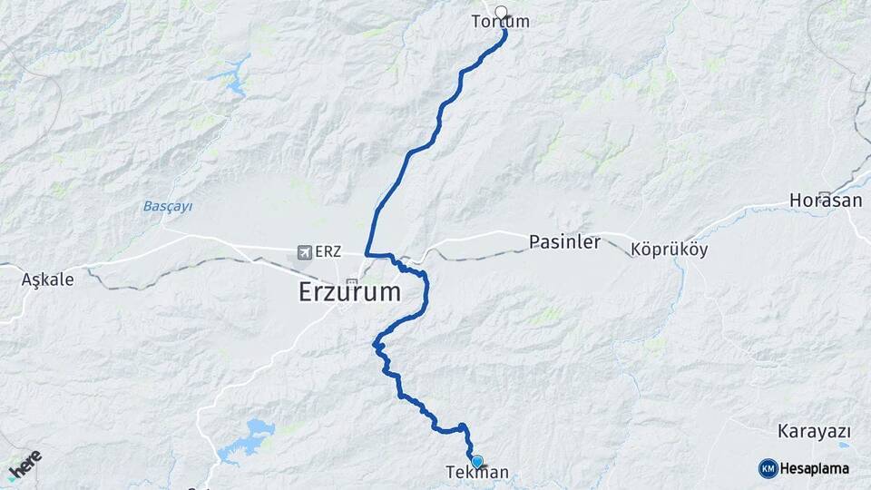 Erzurum Tekman Tortum Arası Kaç Km - Yol Haritası