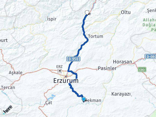 Erzurum Tekman Uzundere Arası Kaç Km - Yol Haritası