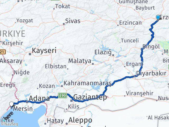 Erzurum Toroslar Mersin Arası Kaç Km - Yol Haritası