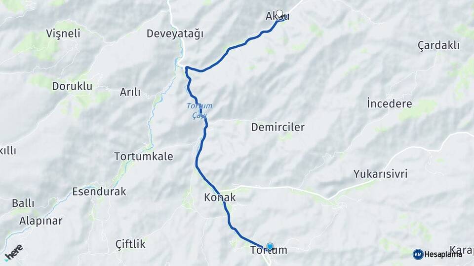 Erzurum Tortum Aksu Tortum Arası Kaç Km - Yol Haritası
