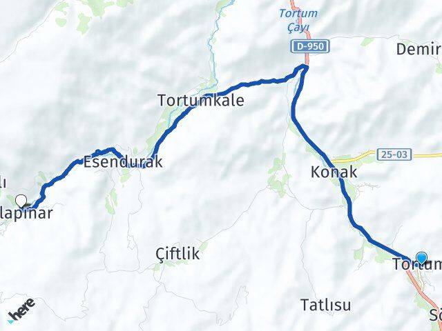 Erzurum Tortum Alapınar Tortum Arası Kaç Km - Yol Haritası