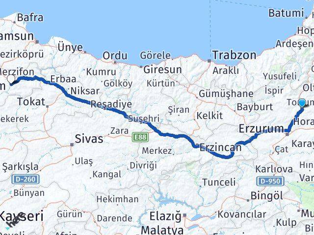 Erzurum Tortum Amasya Arası Kaç Km - Yol Haritası