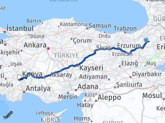 Erzurum Tortum Burdur Arası Kaç Km - Yol Haritası