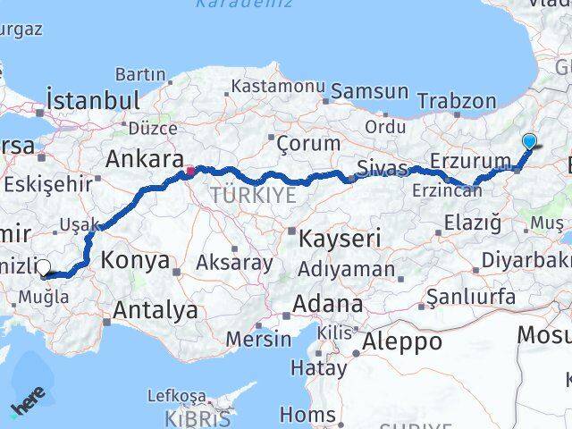 Erzurum Tortum Denizli Arası Kaç Km - Yol Haritası